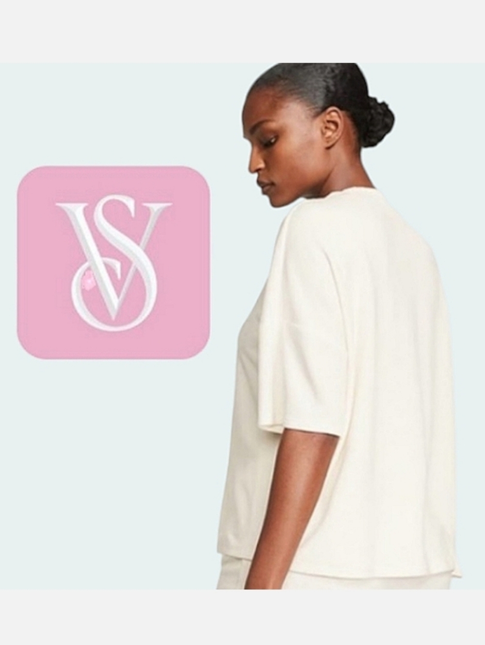 Victoria's Secret Glow Waffle Knit Tee Shirt Cream Sz XXL NWT